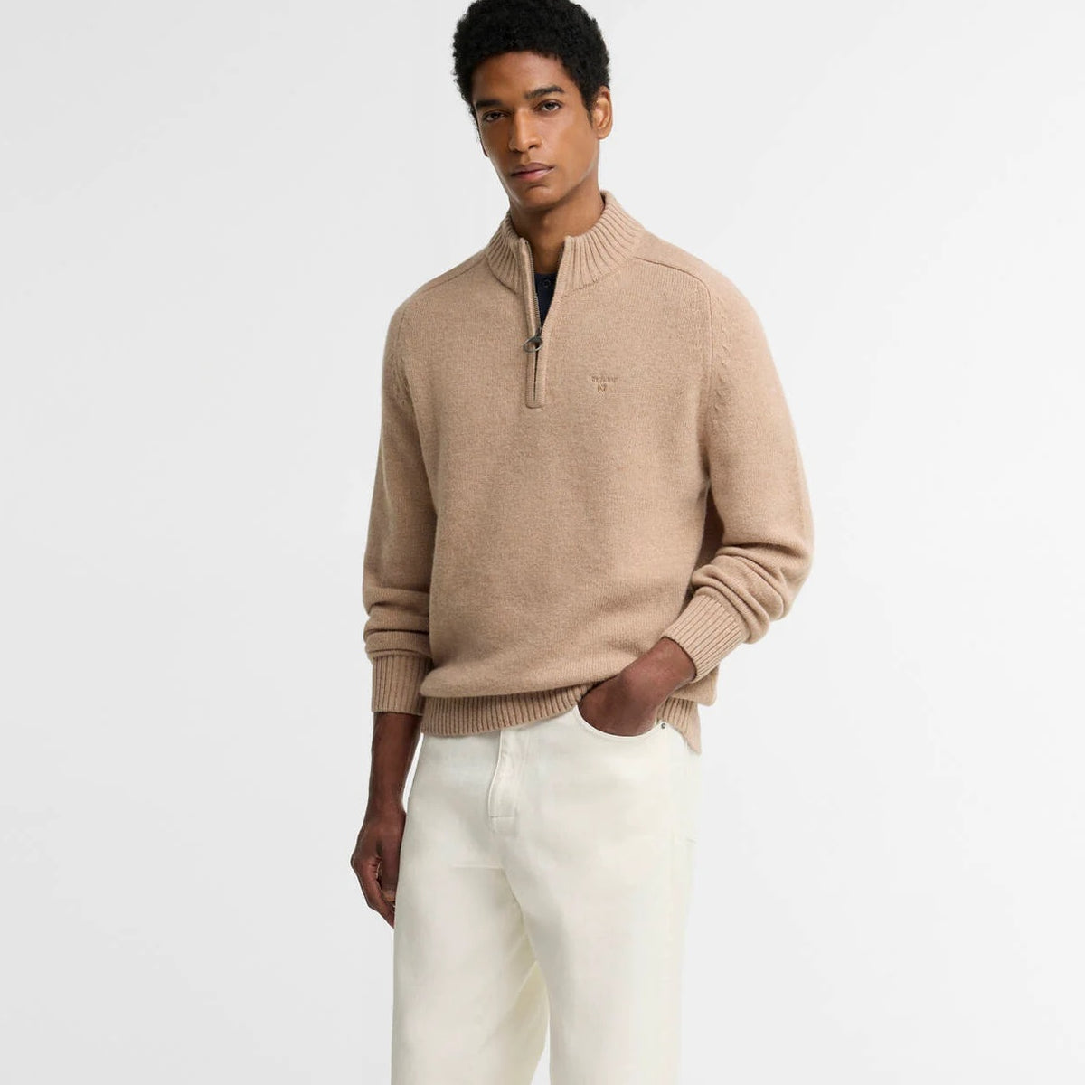 Barbour Newtown striktrøje med lynlås i beige