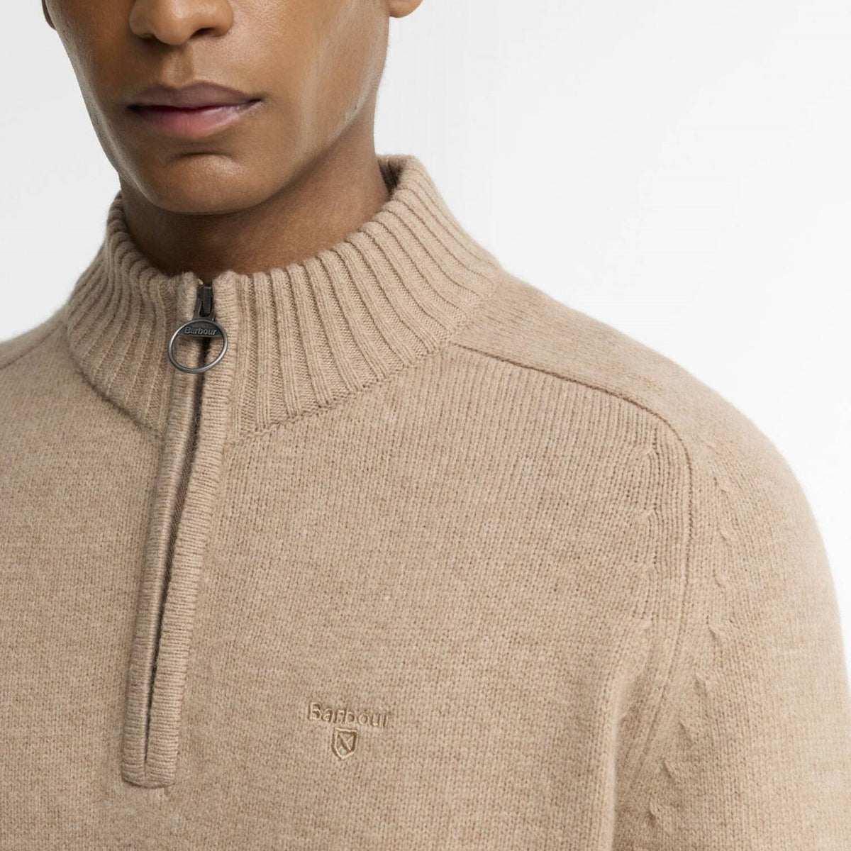 Barbour Newtown striktrøje med lynlås i beige