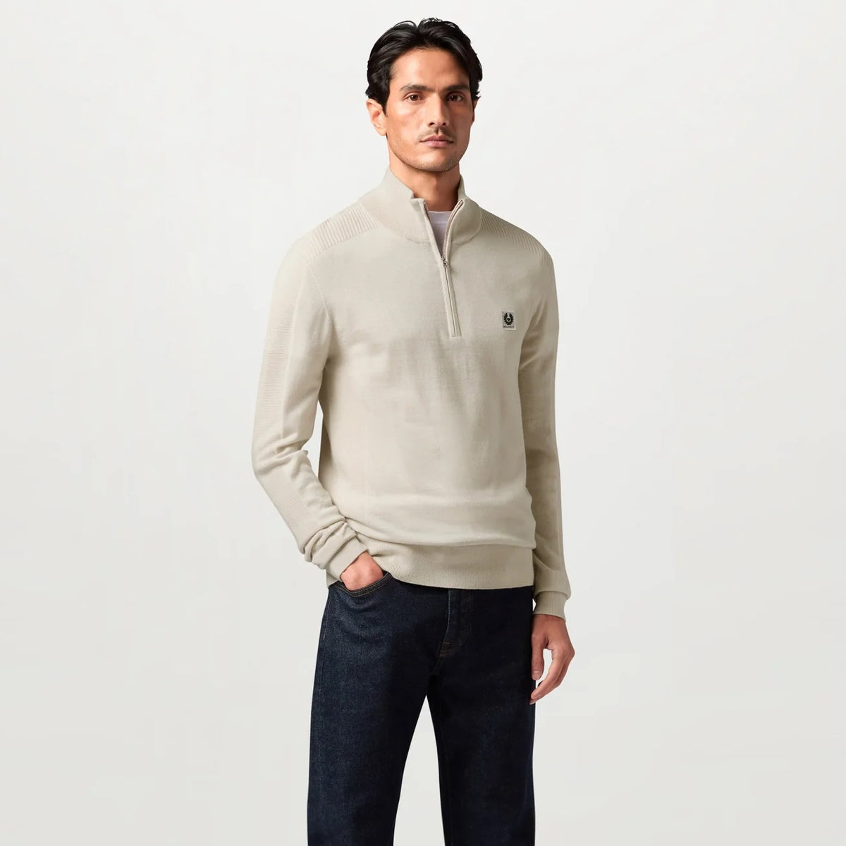 Belstaff Colden Merino Quarter Zip Sweater Beige