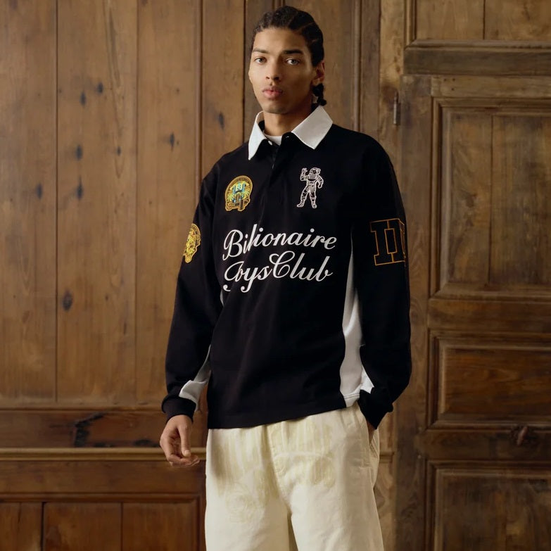 Billionaire Boys Club Script Panelled Rugby Langærmet Polo Sort