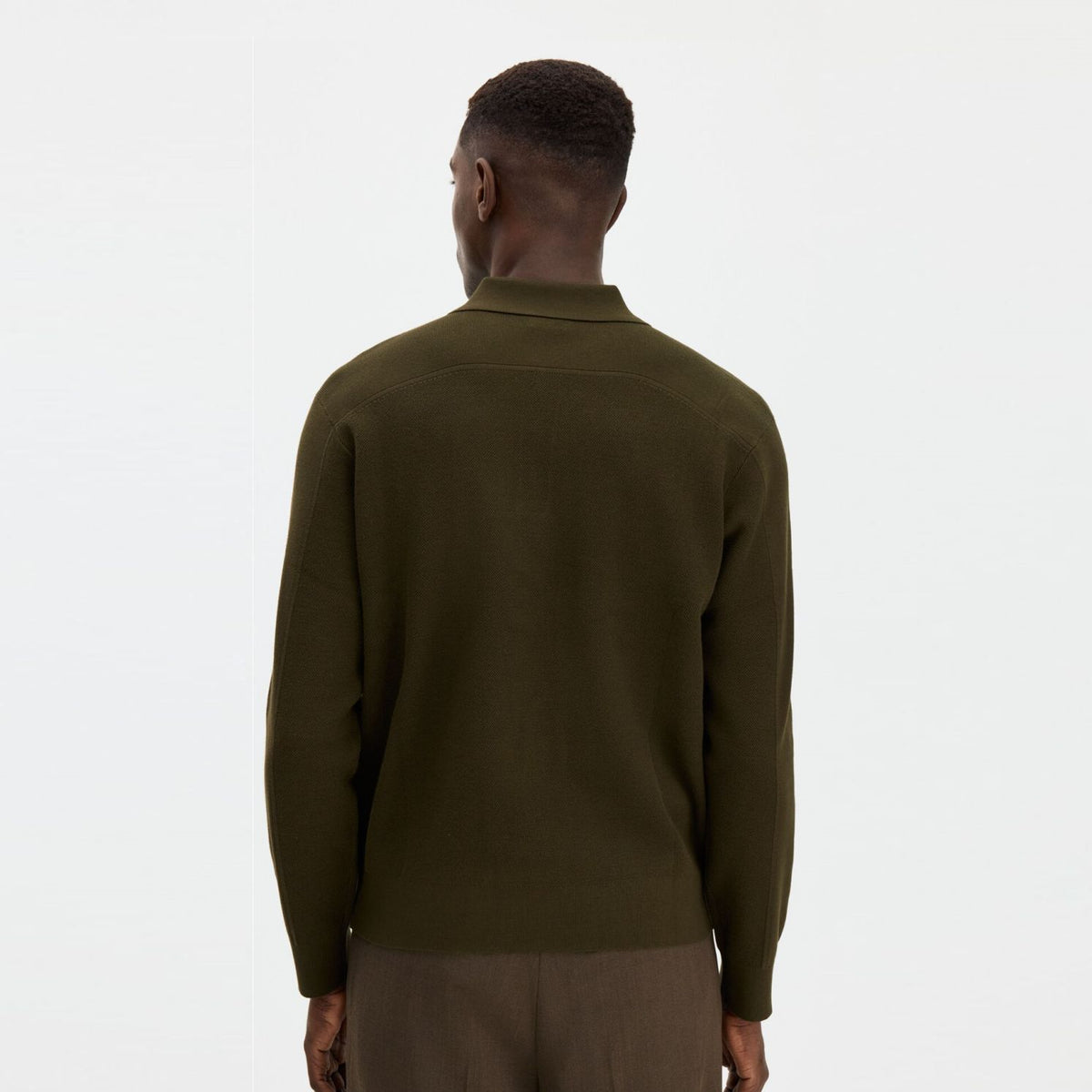 Filippa K Textured Knit Longsleeve Polo Mørkegrøn