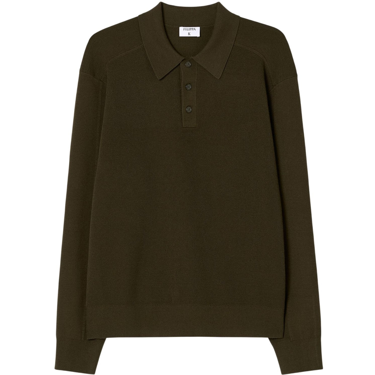 Filippa K Textured Knit Longsleeve Polo Mørkegrøn