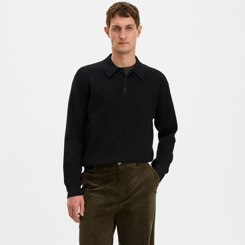 Filippa K Textured Knit Longsleeve Polo Sort