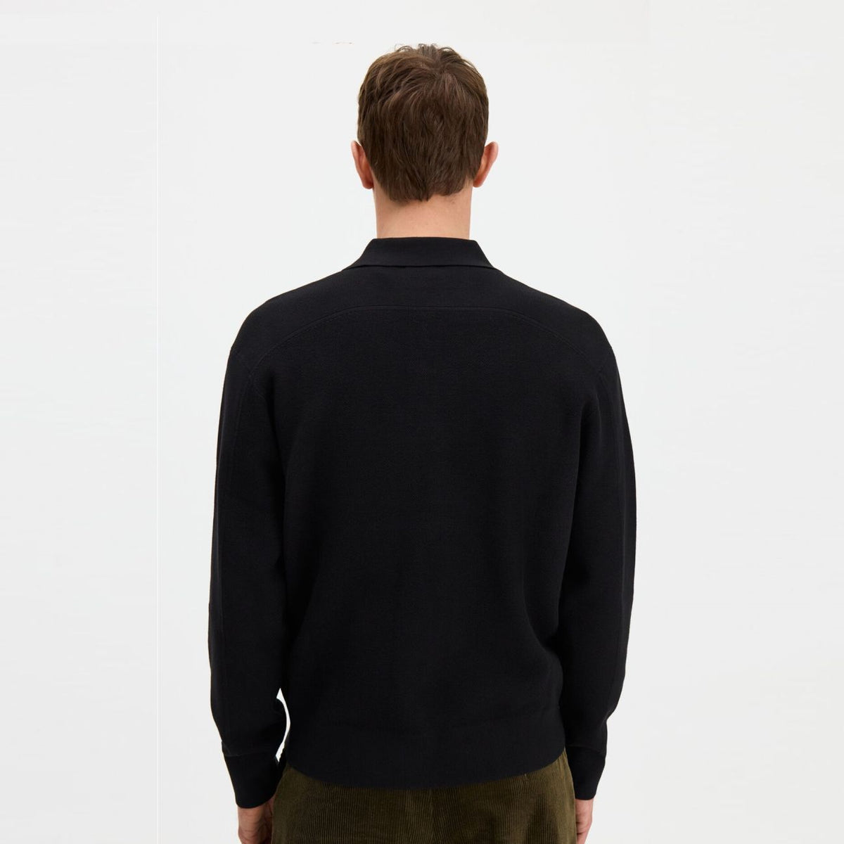 Filippa K Textured Knit Longsleeve Polo Sort