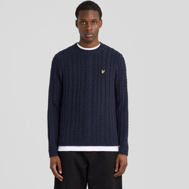 Lyle & Scott kabelstrikket sweater navy