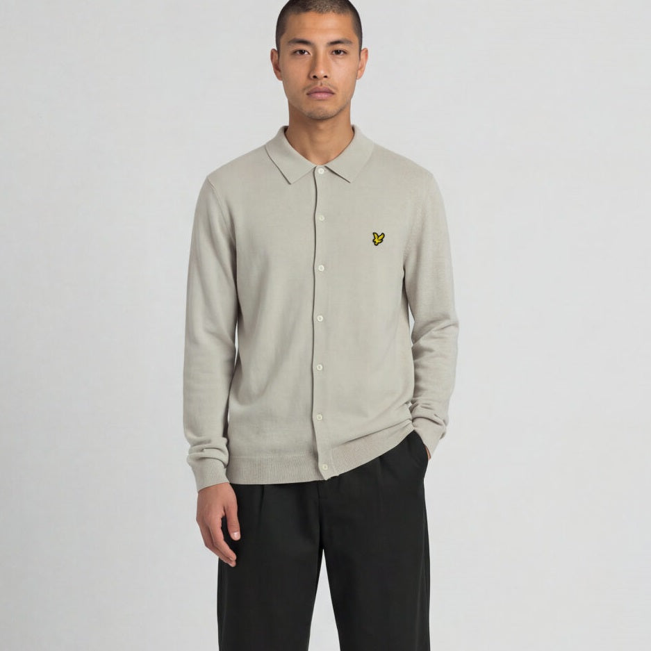 Lyle & Scott Cotton Merino Strikket Skjorte Beige
