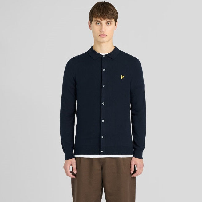 Lyle & Scott Cotton Merino Strikket Skjorte Navy