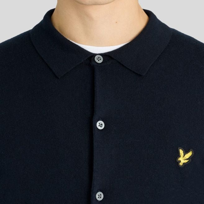 Lyle & Scott Cotton Merino Strikket Skjorte Navy