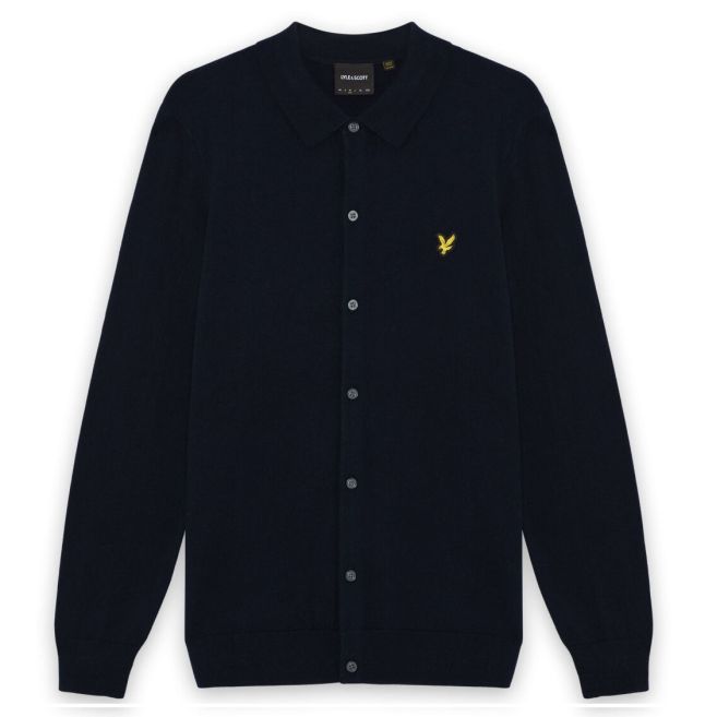 Lyle & Scott Cotton Merino Strikket Skjorte Navy