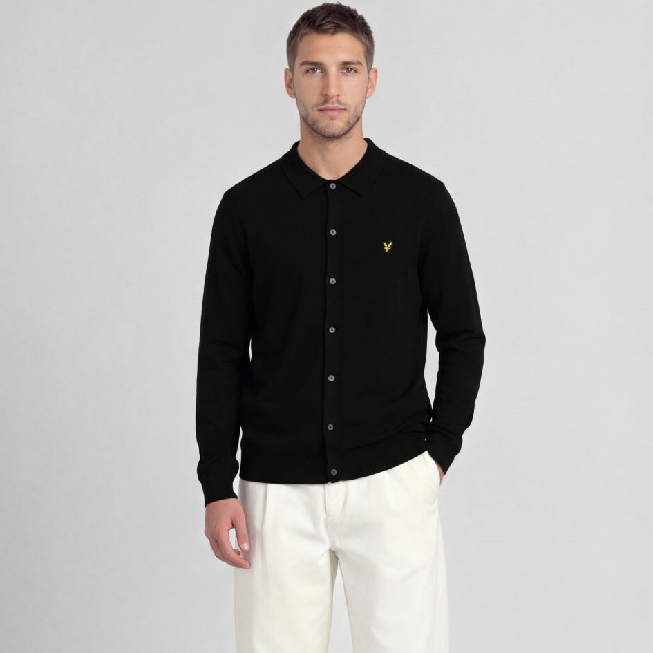 Lyle & Scott Cotton Merino Strikket Skjorte Sort