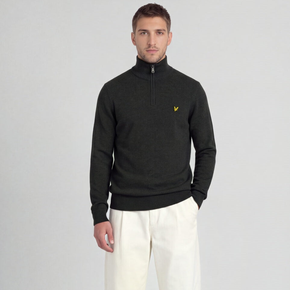 Lyle & Scott Cotton Merino Quarter Zip Sweater Antracit
