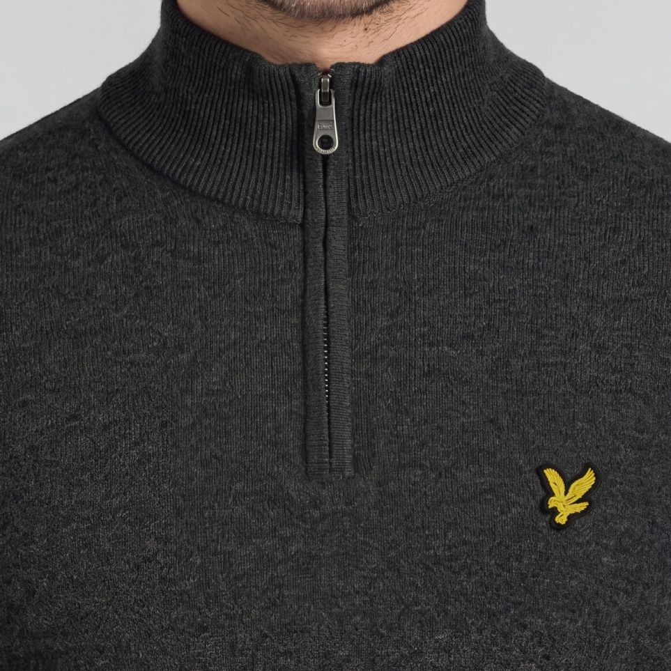 Lyle & Scott Cotton Merino Quarter Zip Sweater Antracit