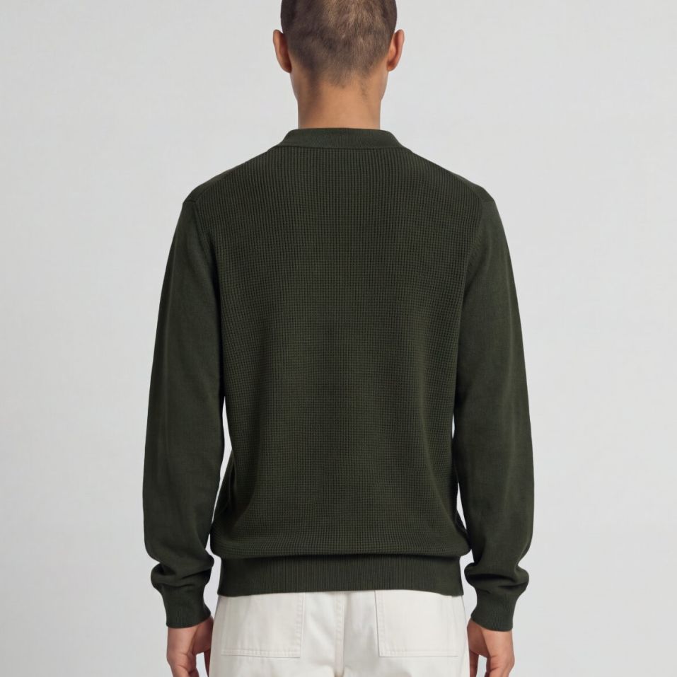 Lyle & Scott Panelled Waffle Knitted Langærmet Polo Mørkegrøn