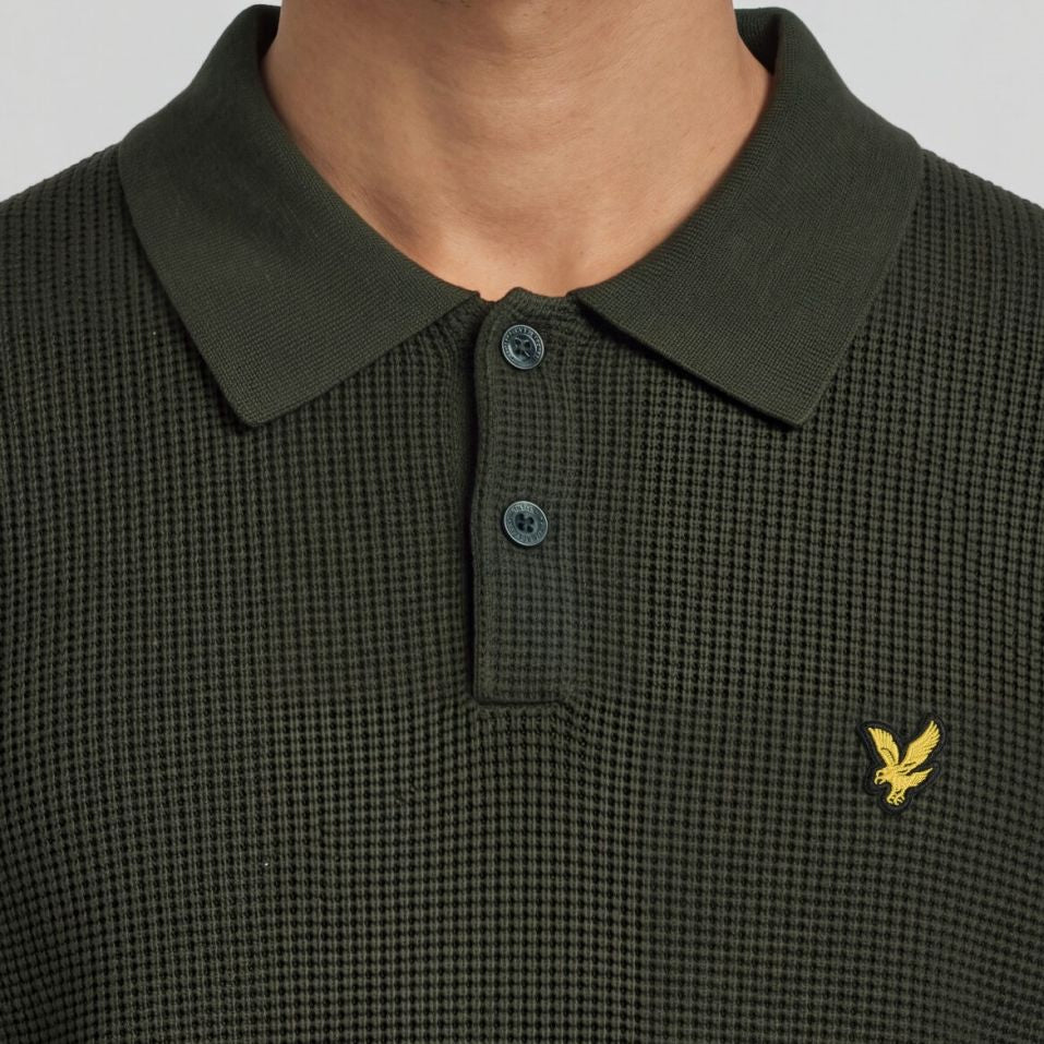 Lyle & Scott Panelled Waffle Knitted Langærmet Polo Mørkegrøn