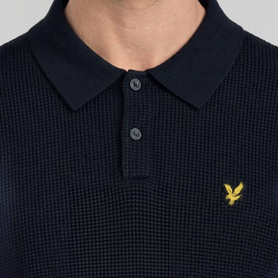 Lyle & Scott Panelled Waffle Strikket Langærmet Polo Navy