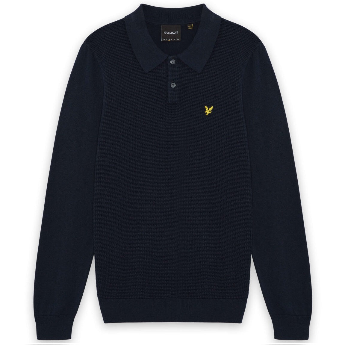 Lyle & Scott Panelled Waffle Strikket Langærmet Polo Navy