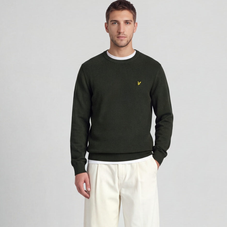 Lyle & Scott Panelled Waffle Sweater Mørkegrøn