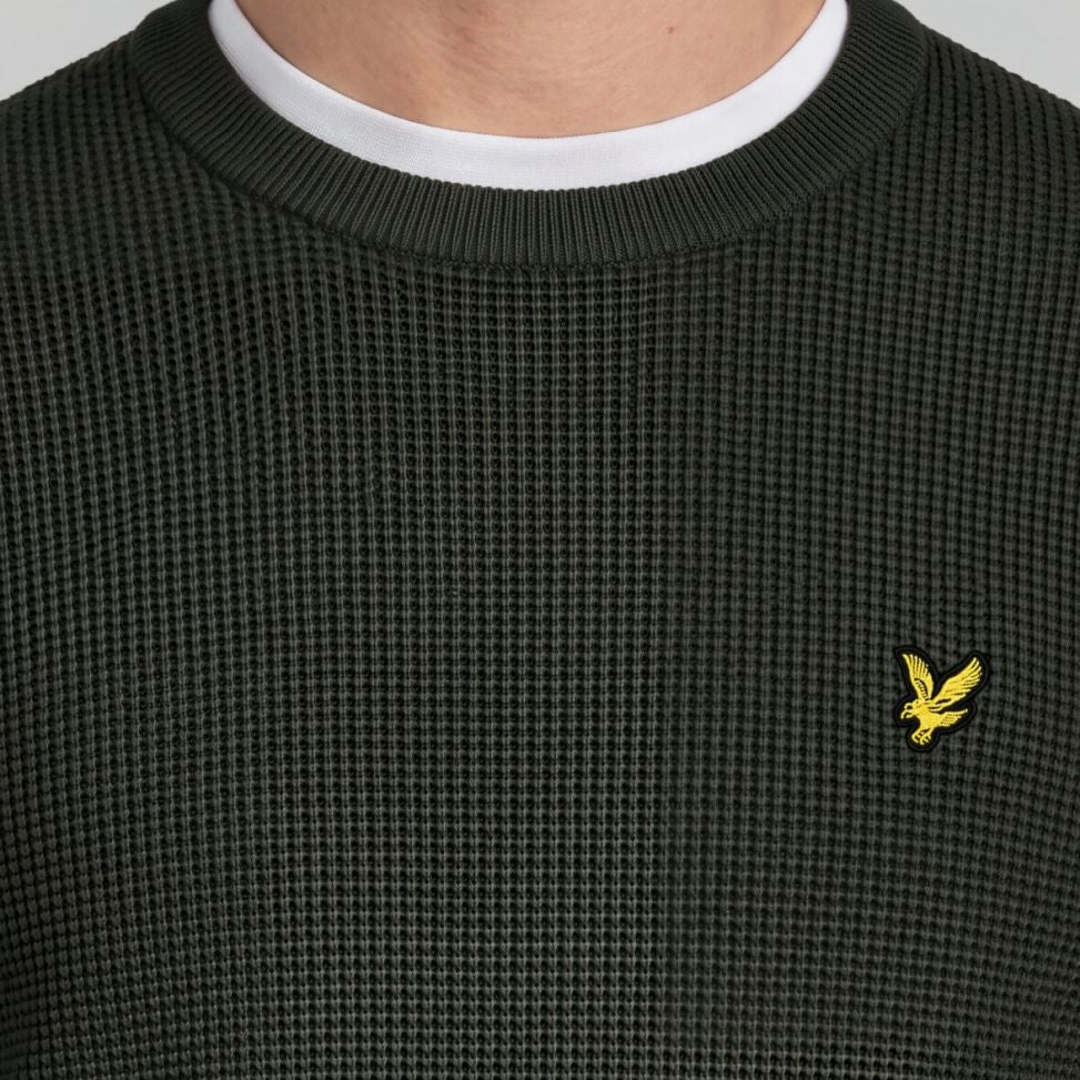 Lyle & Scott Panelled Waffle Sweater Mørkegrøn