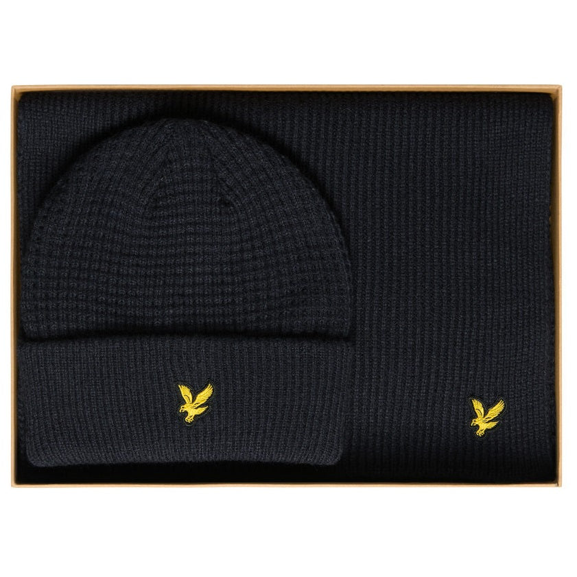 Lyle & Scott vaffelstrikket vintersæt navy
