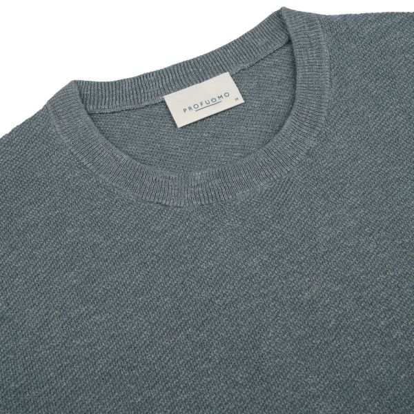 Profuomo T-shirt i bomuld og hør Blå