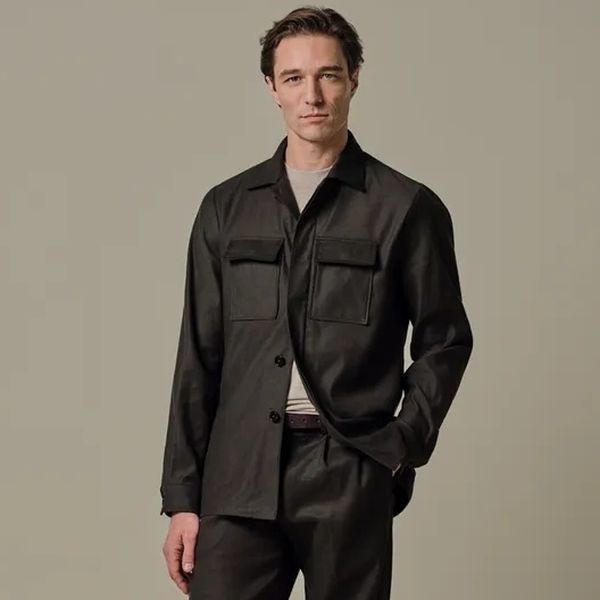 Profuomo Hør-bomuld overshirt mørkebrun