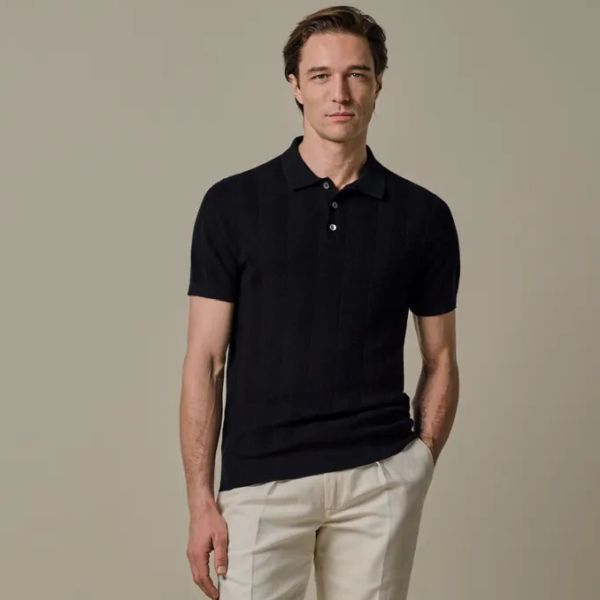 Profuomo Hør-bomuldspolo Navy
