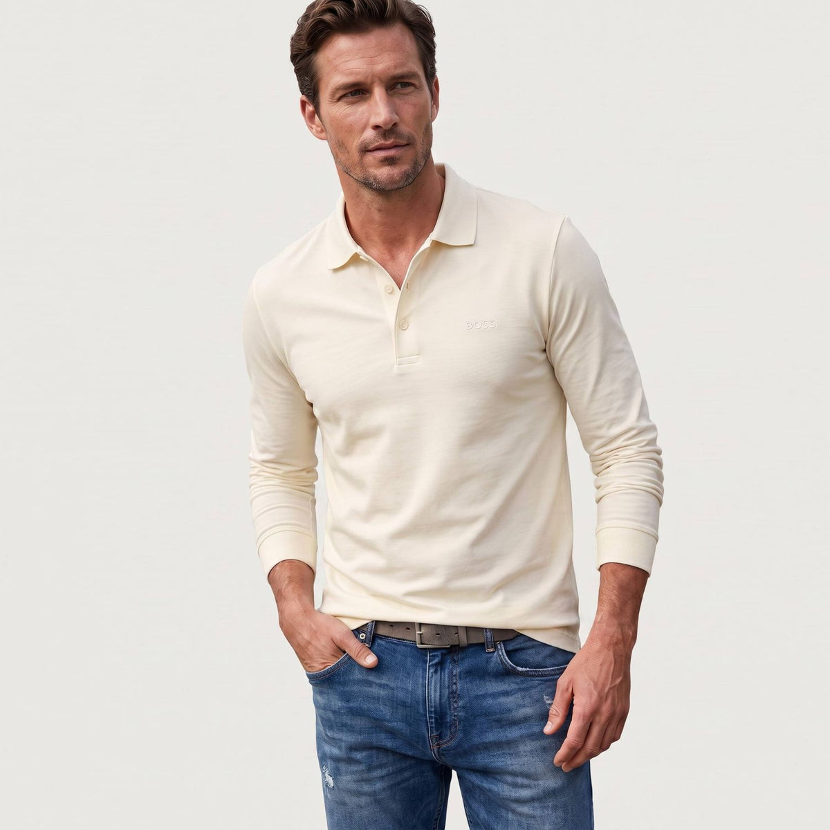 Boss Pado Langærmet Polo Off White