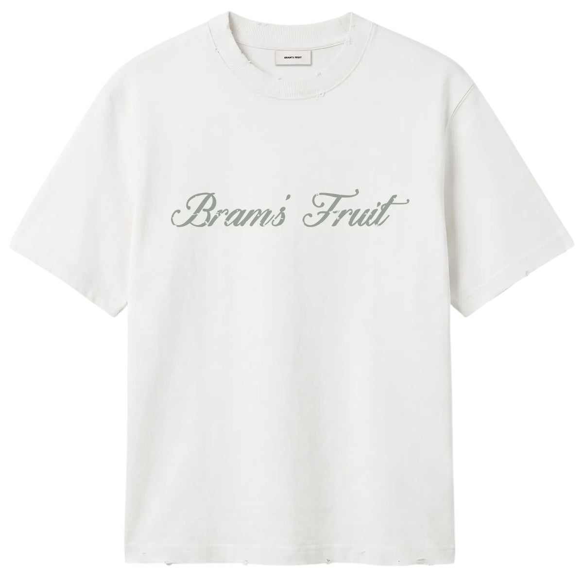 Bram’s Fruit Distressed Script Logo T-shirt Off White
