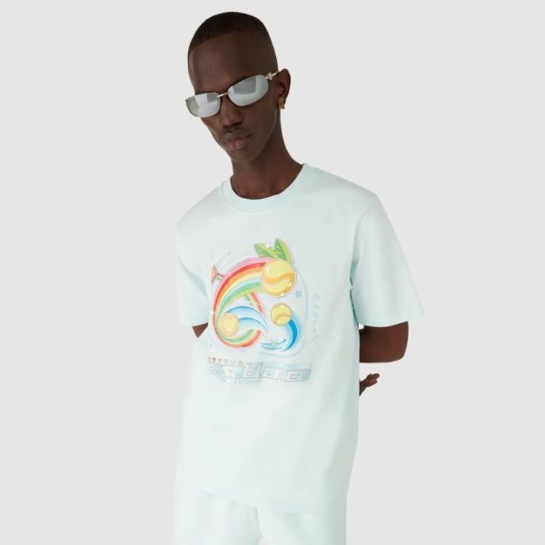 Casablanca Manga Tennis Ball T-shirt Licht Blauw