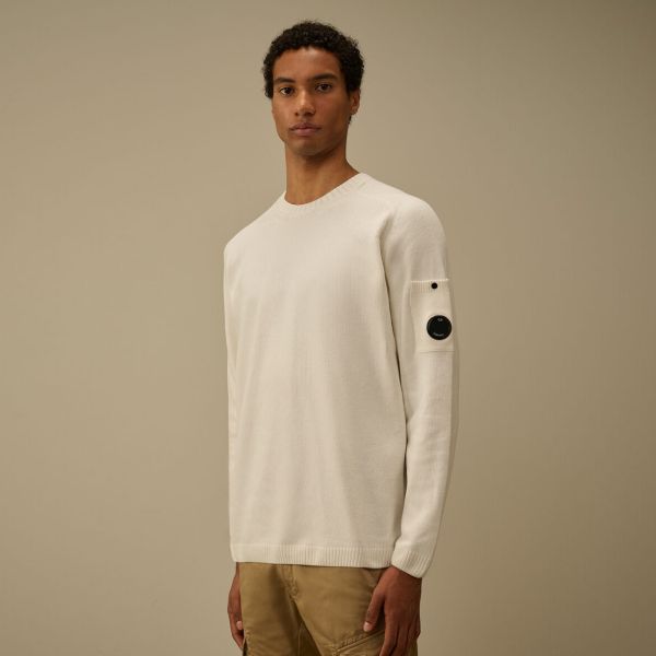 CP Company Cotton Chenille Lens Knit Sweater Wit