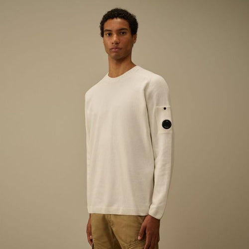 CP Company Cotton Chenille Lens Knit Sweater Wit