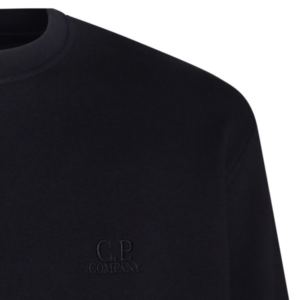 CP Company Cotton Diagonal Fleece Logo Sweater Navy