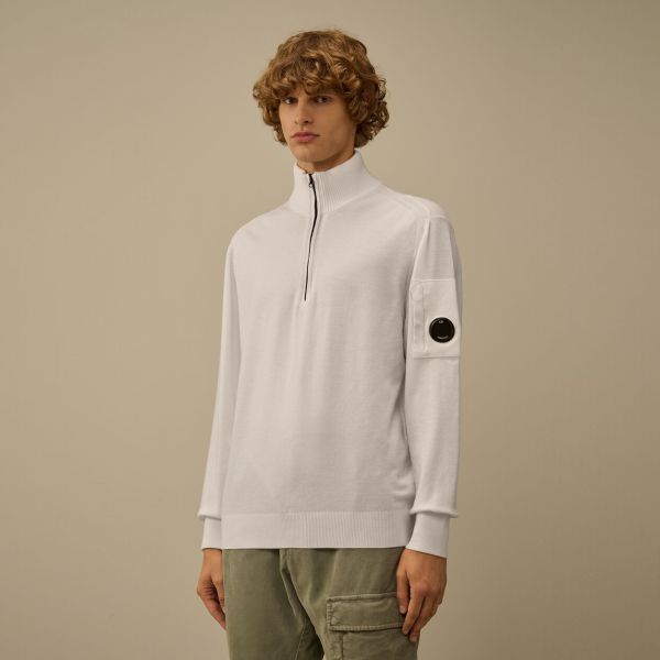 CP Company Extrafine Merino Wool Half Zip Sweater Wit