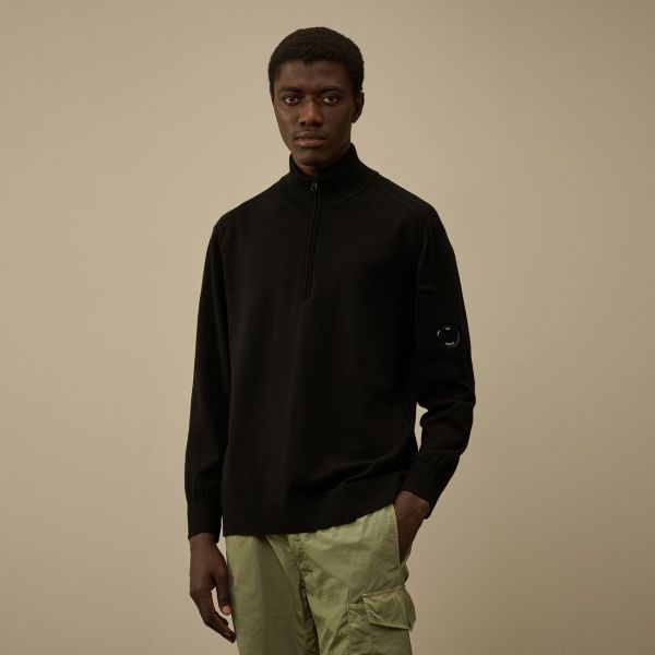 CP Company Extrafine Merino Wool Half Zip Sweater Zwart