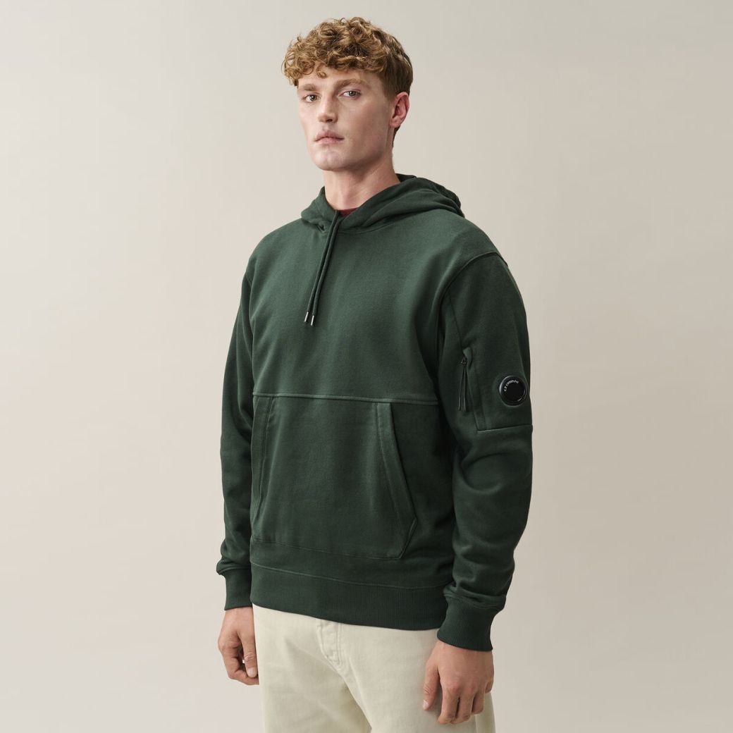 CP Company Diagonal Raised Fleece Lens Hættetrøje Mørkegrøn