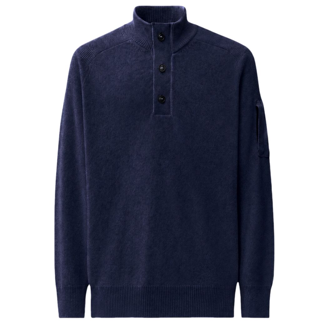 CP Company Lambswool GRS Half Button Lens Sweater Navy