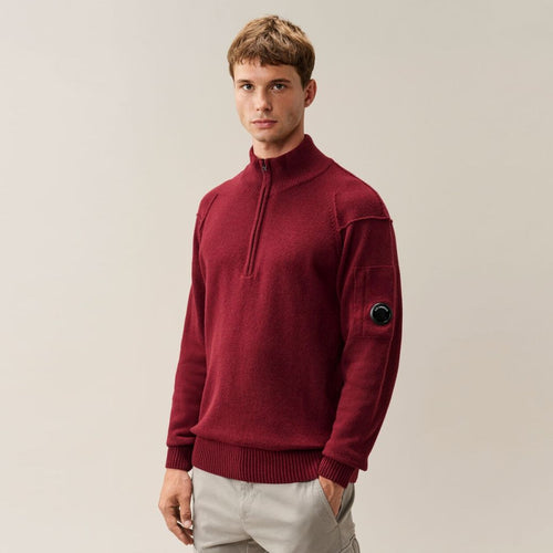 CP Company Lambswool GRS Half Zipped Striktrøje Rød