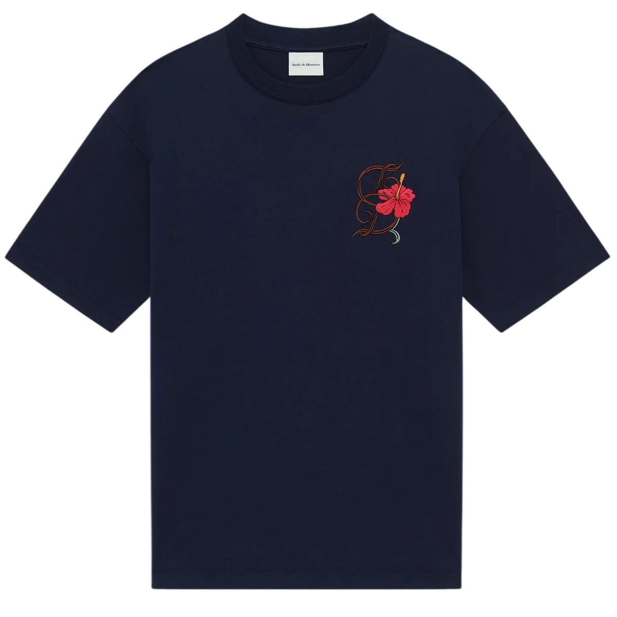Drôle De Monsieur D Hibiscus Brodée T-shirt Navy
