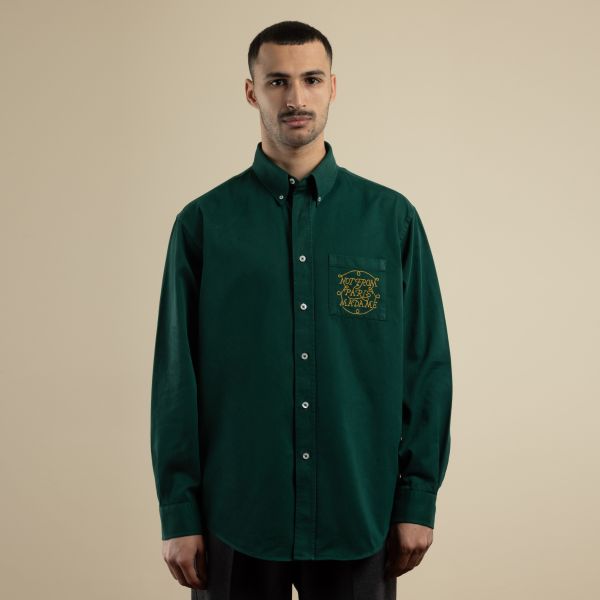 Drôle De Monsieur Slogan Tresses Overhemd Donker Groen