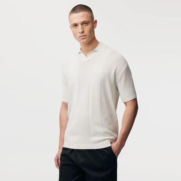 Genti Striped No Buttons Polo Off White