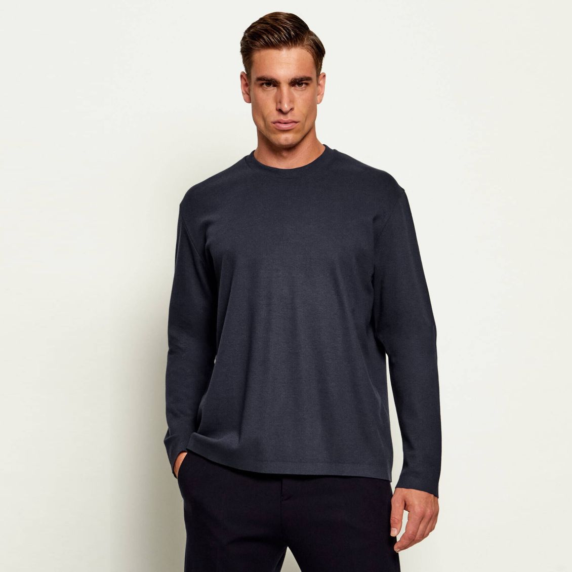 Herno Cotton & Cashmere Langærmet T-shirt Navy