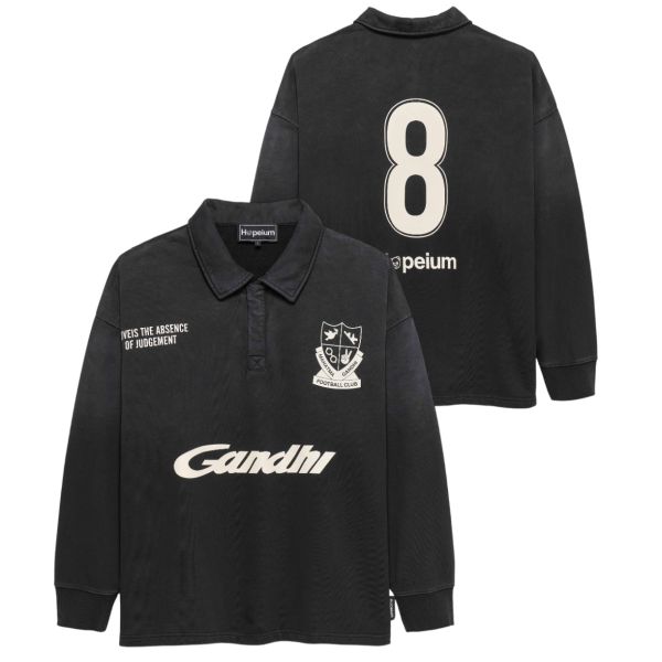 Hopeium Football Polo Sweater Zwart