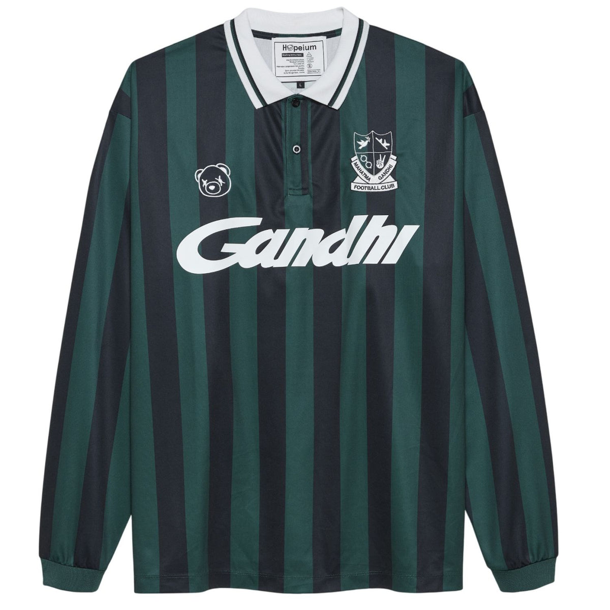 Hopeium Football Striped Longsleeve Polo Donker Groen/Navy