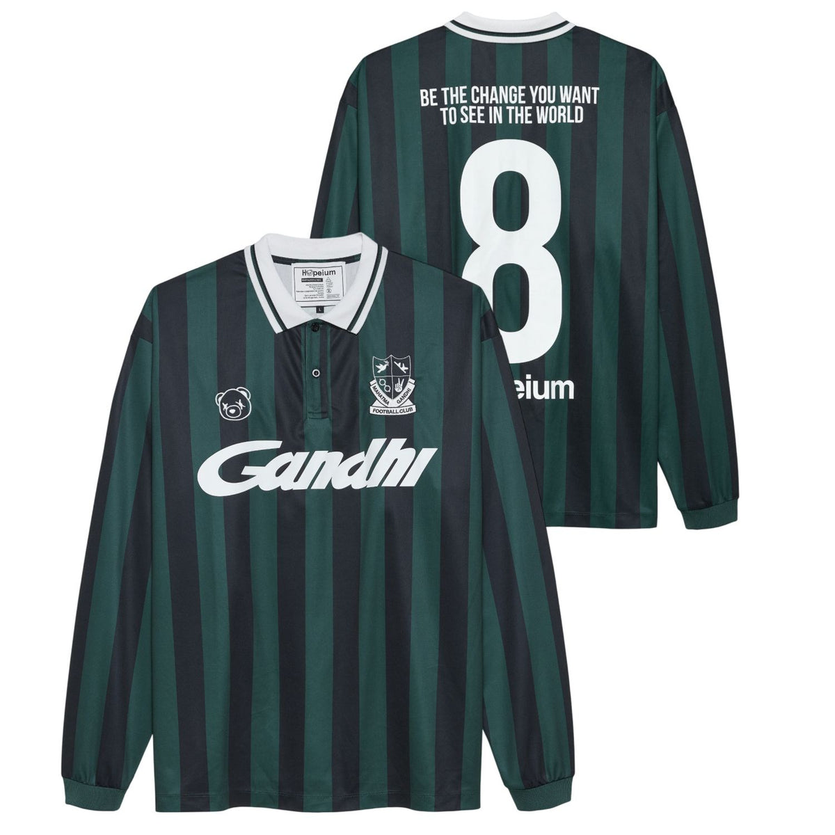 Hopeium Football Striped Longsleeve Polo Donker Groen/Navy