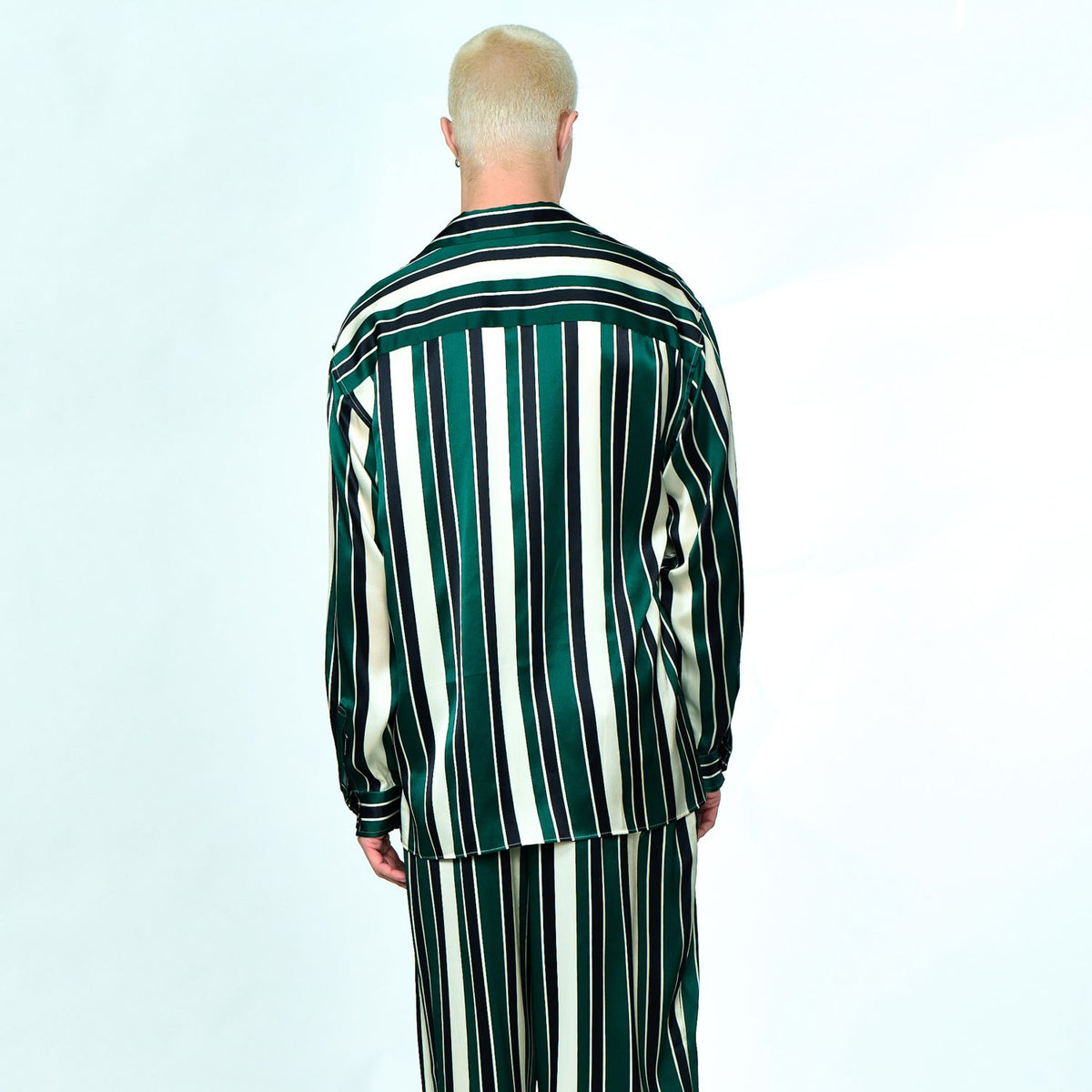 Hopeium Striped Silk Overhemd Donker Groen/Off White/Navy