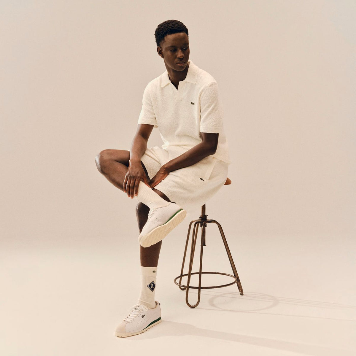 Lacoste Bouclé Knit Polo Off White
