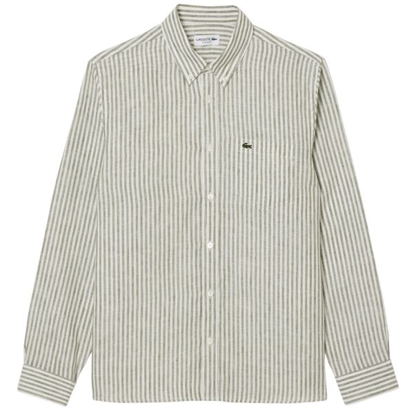Lacoste Striped Linen Overhemd Donker Groen/Wit