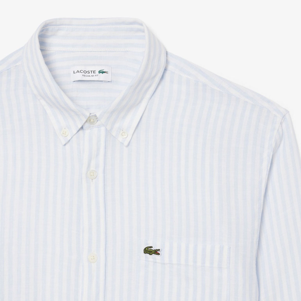 Lacoste Striped Linen Overhemd Licht Blauw/Wit