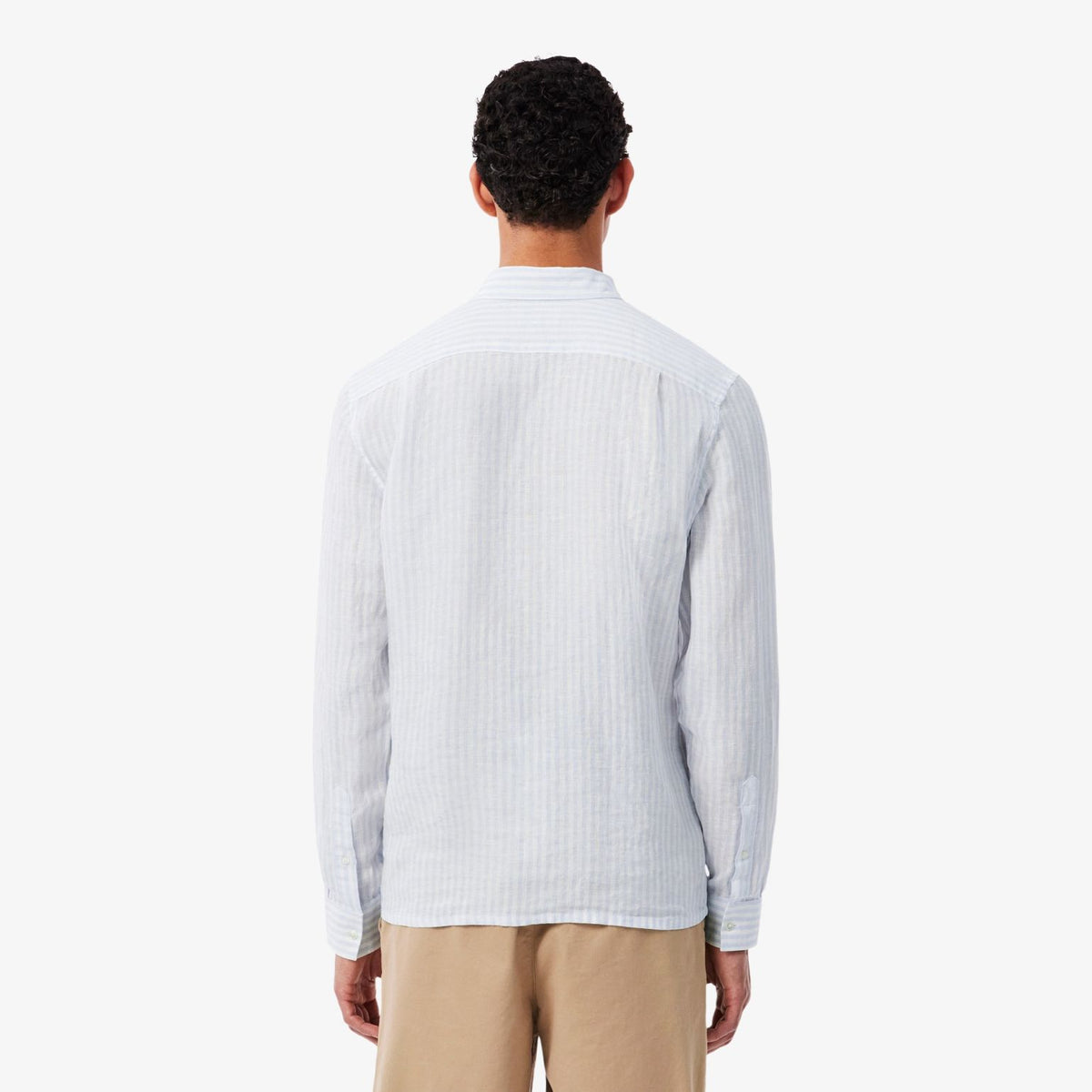 Lacoste Striped Linen Overhemd Licht Blauw/Wit