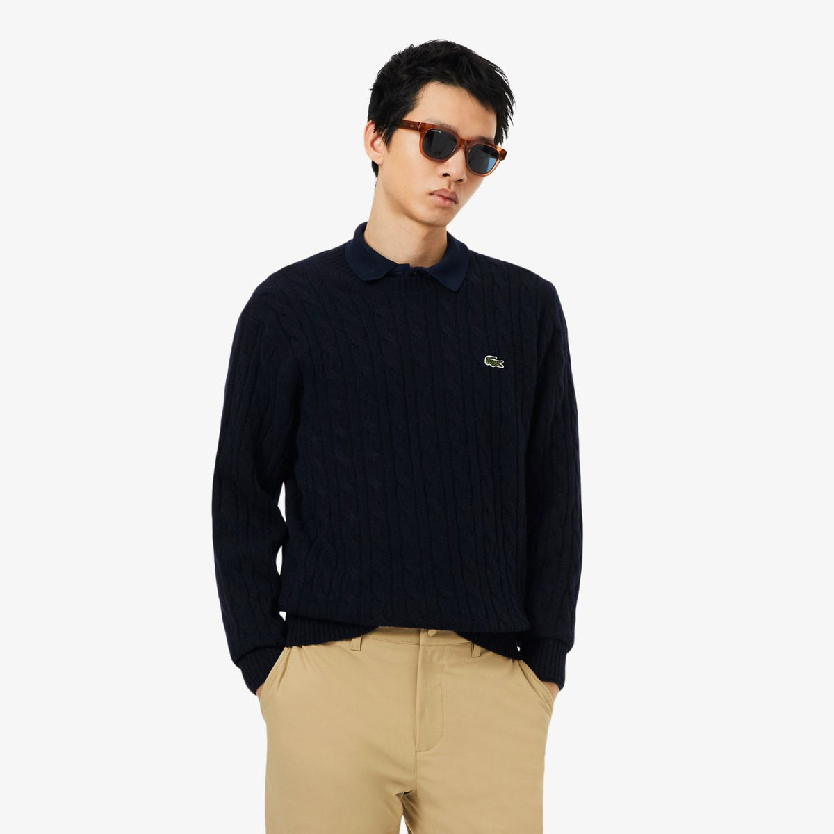 Lacoste Kabelstrikket Trøje Marineblå